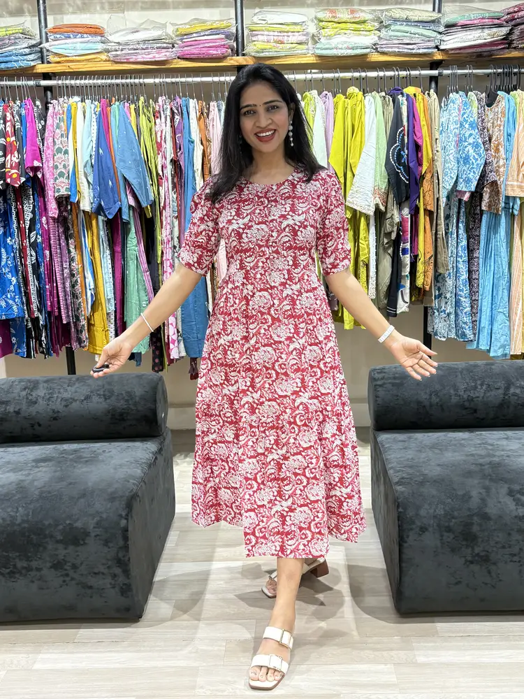 Red Floral Fit & Flare Cotton Dress_result