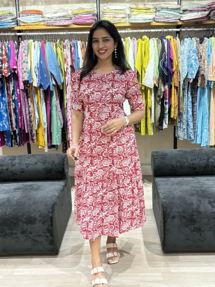 Red Floral Fit & Flare Cotton Dress_result