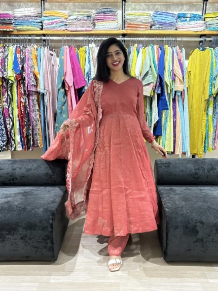 Rosewood Embroidered Anarkali Suit Set