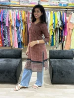 Rust Ethnic Border Straight Kurti in light & Dark Shade