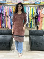 Rust Ethnic Border Straight Kurti in light & Dark Shade