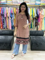Rust Ethnic Border Straight Kurti in light & Dark Shade