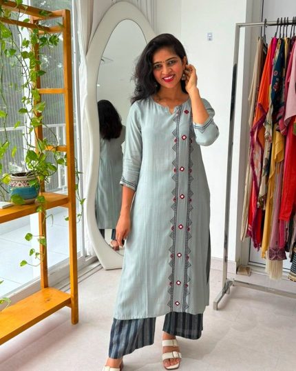 Silver Mist Embroidered Kurta Set