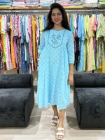 Sky Blue Embroidered A-Line Dress