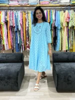 Sky Blue Embroidered A-Line Dress