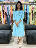 Sky Blue Embroidered A-Line Dress