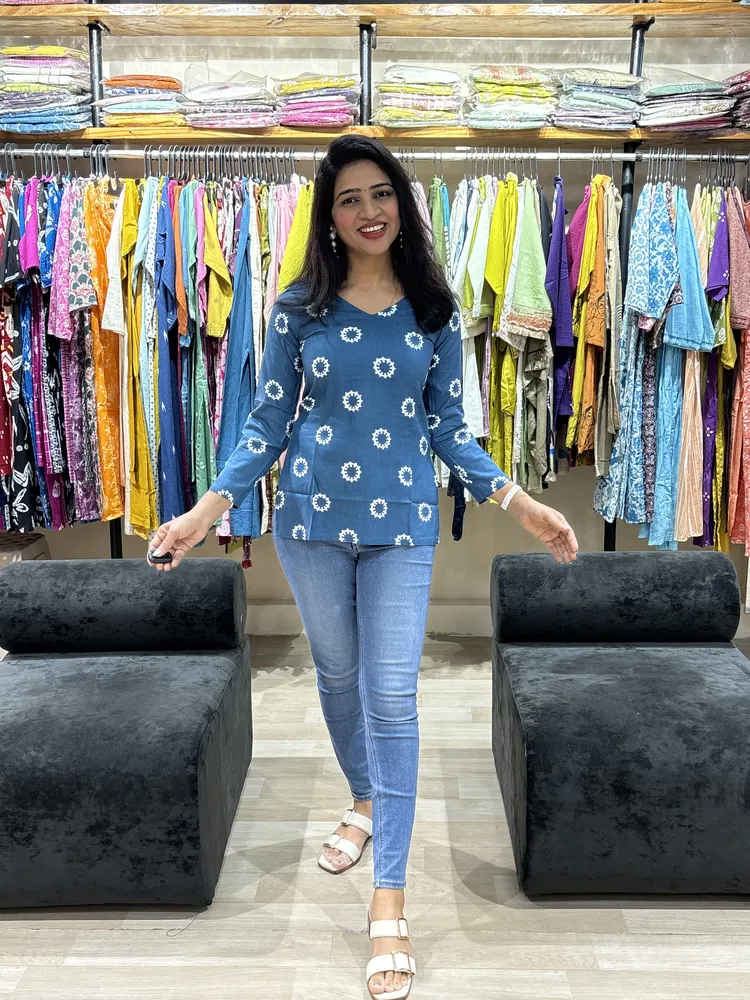 Sunburst Print Casual Cotton Tunic Top_result