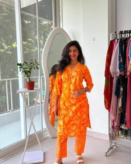 Sunlit Marigold Printed Kurta Pant Set