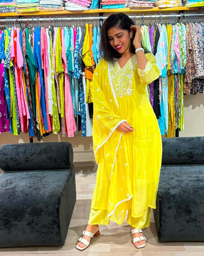 Sunshine Yellow Embroidered Anarkali Suit Set
