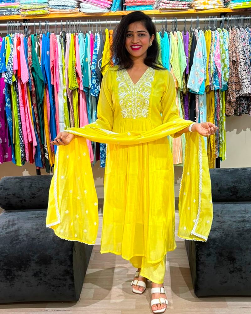 Sunshine Yellow Embroidered Anarkali Suit Set