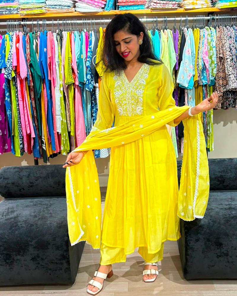 Sunshine Yellow Embroidered Anarkali Suit Set