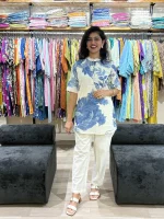 White with Blue Floral Printed Designer Co-ord Set