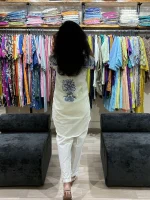 White with Blue Floral Printed Designer Co-ord Set