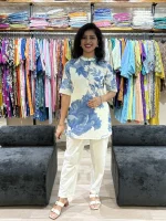 White with Blue Floral Printed Designer Co-ord Set