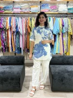 White with Blue Floral Printed Designer Co-ord Set