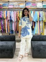 White with Blue Floral Printed Designer Co-ord Set