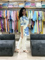 White with Blue Floral Printed Designer Co-ord Set
