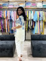 White with Blue Floral Printed Designer Co-ord Set