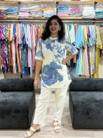 White with Blue Floral Printed Designer Co-ord Set