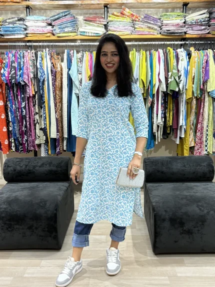 Azure Blossom Printed Kurti