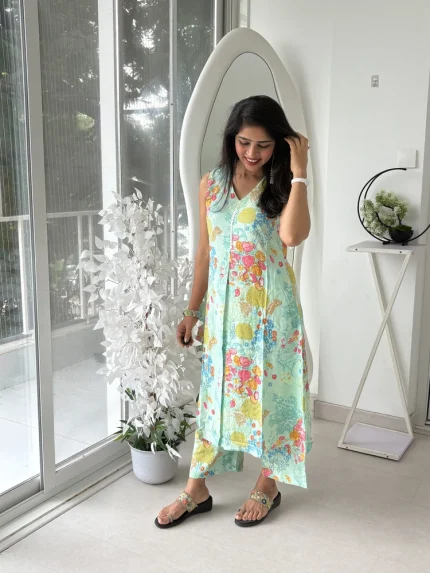 Floral Printed Rayon Kurta Pant Pair