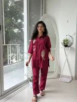 Wine Embroidered Roman Silk Cord Set