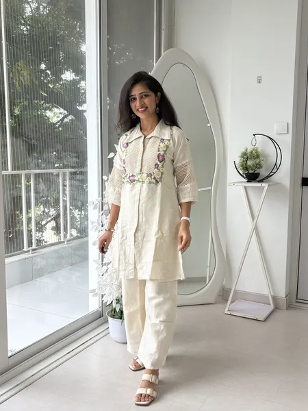 Ivory Floral Embroidered Co-Ord Set