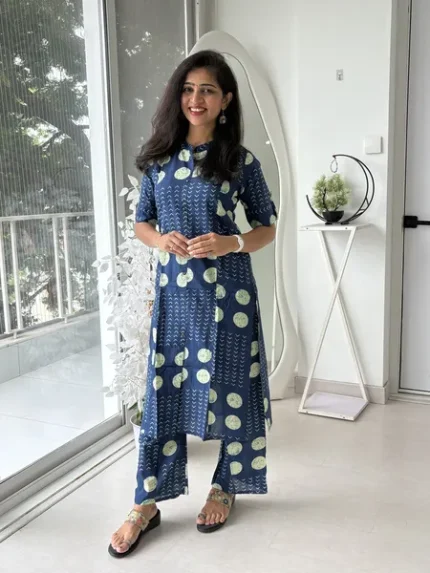 Navy Blue Printed Cotton Pair Set
