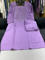 Lavender Cotton Flex Lakhnavi Work Kurta with Palazzo