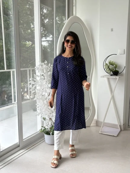 Navy Polka Dot straight Kurti