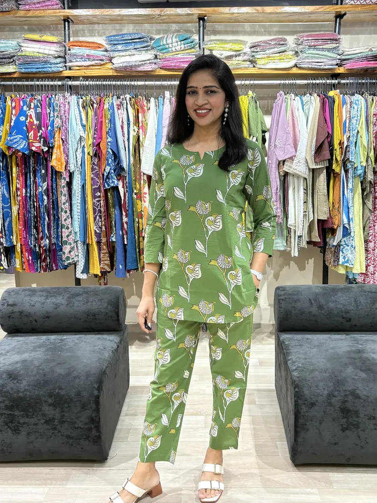 Olive Green Bird Print Co-Ord Set - Image 2