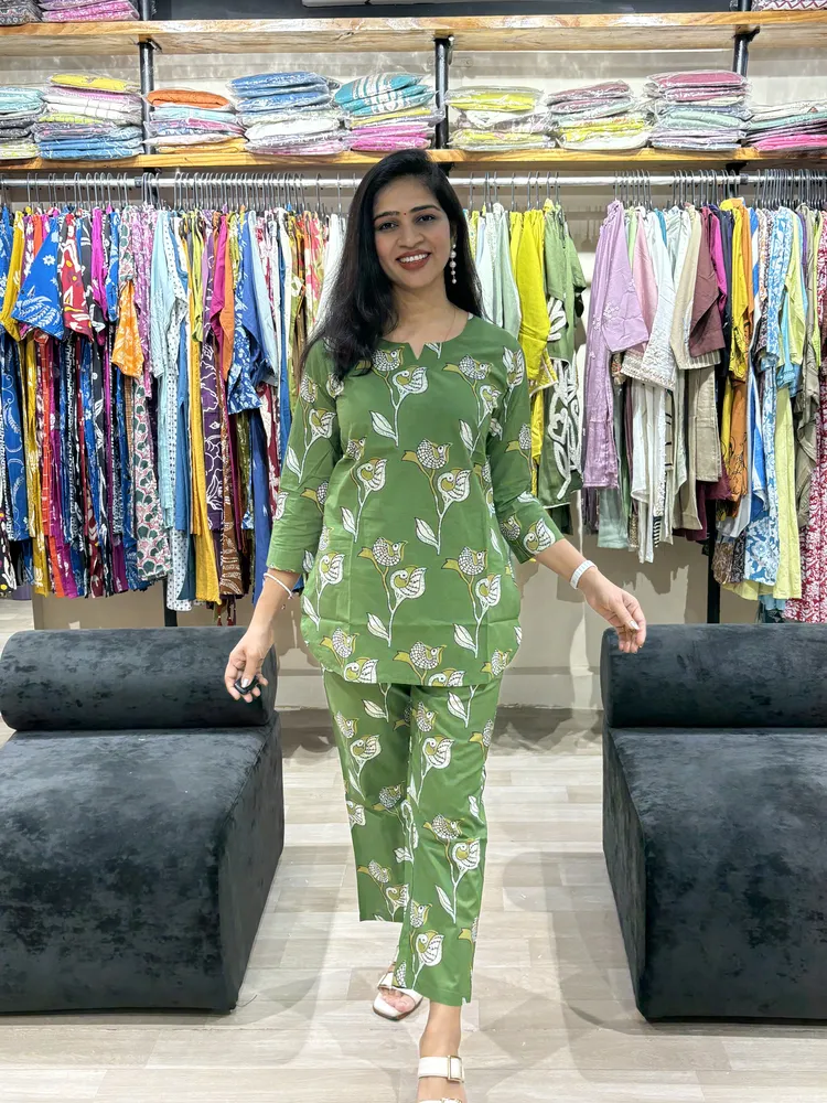 Olive Green Bird Print Co-Ord Set - Image 5